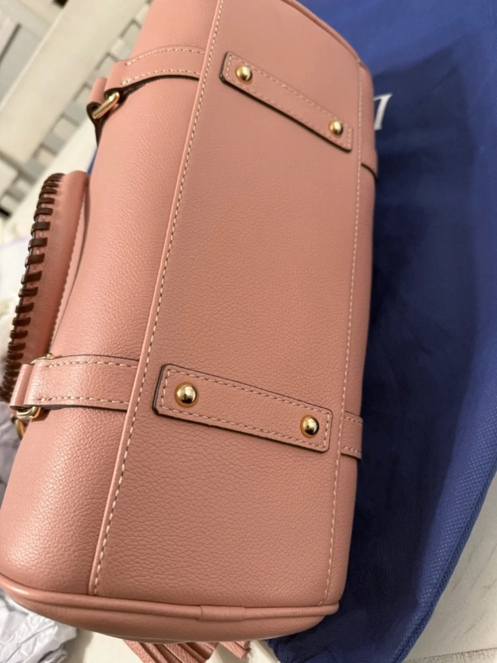 Dooney & Bourke Blush Pink Pebble Leather Satchel With Strap